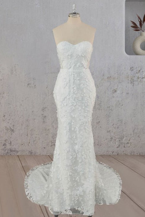Mermaid Lace Blossom Low Back Wedding Dress - KissProm