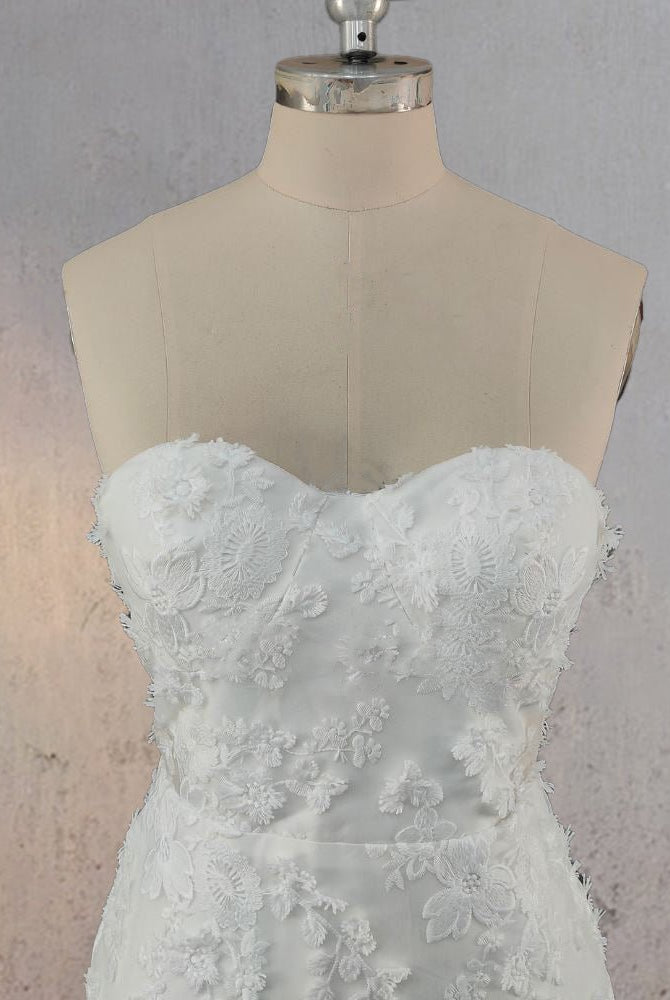 Mermaid Lace Blossom Low Back Wedding Dress - KissProm