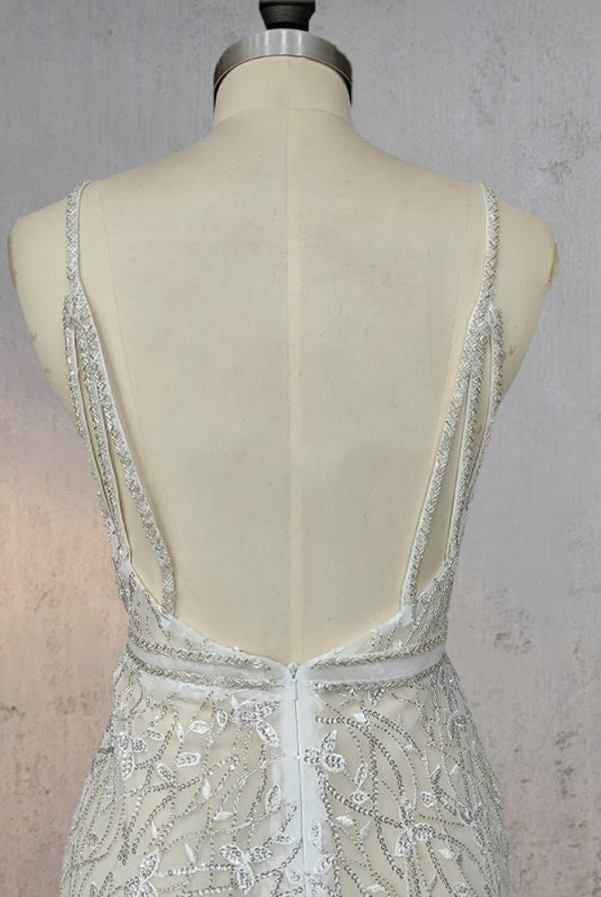 Mermaid Lace Deep V Wedding Dress with Appliques