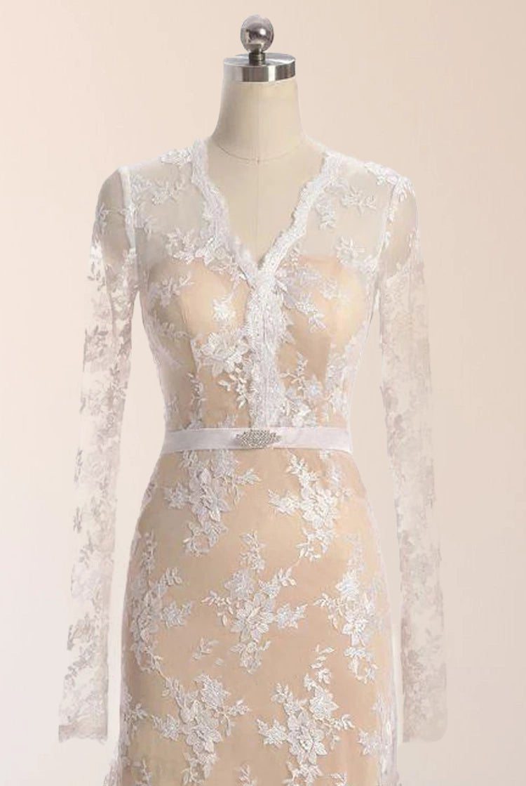 Mermaid Long Sleeve Court Train Lace Dress With Illusion