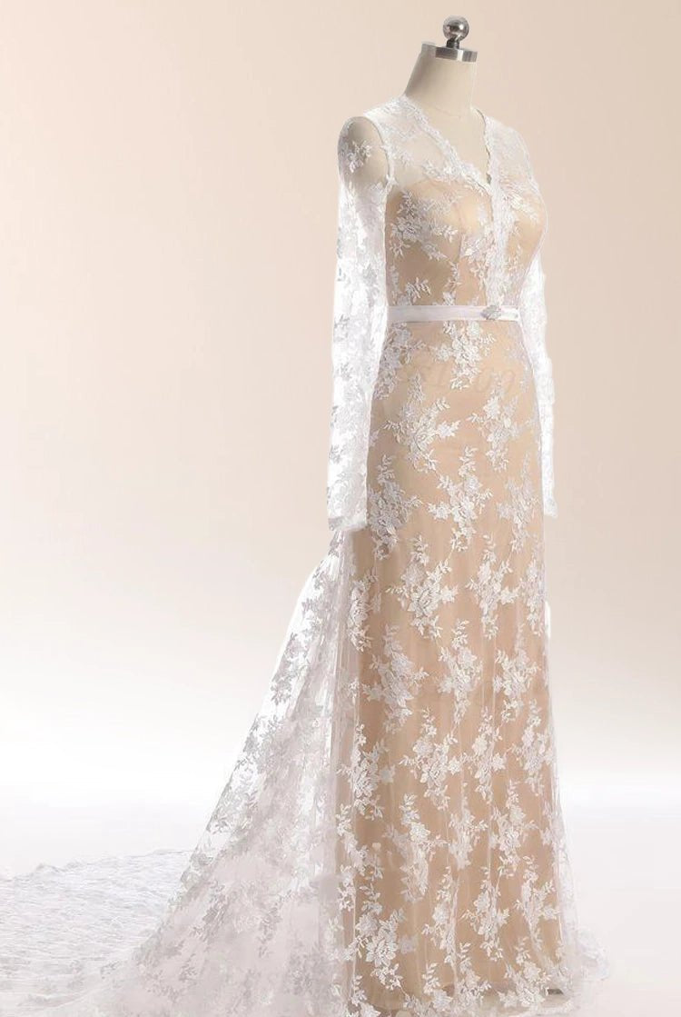 Mermaid Long Sleeve Court Train Lace Dress With Illusion