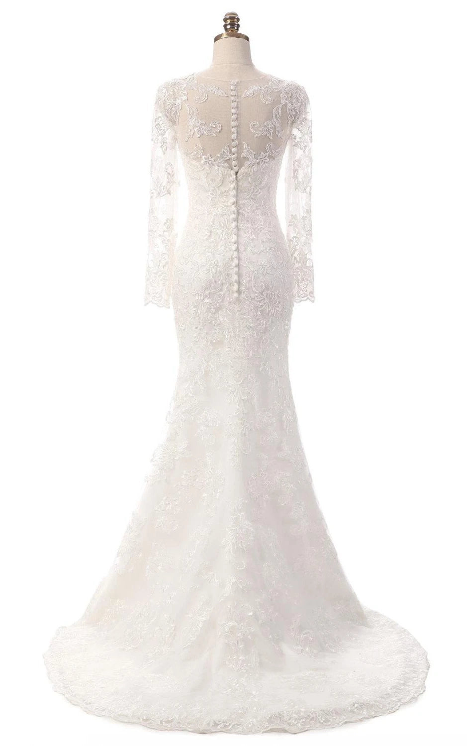 Mermaid Long Sleeve Lace Dress With Embroideries Illusion