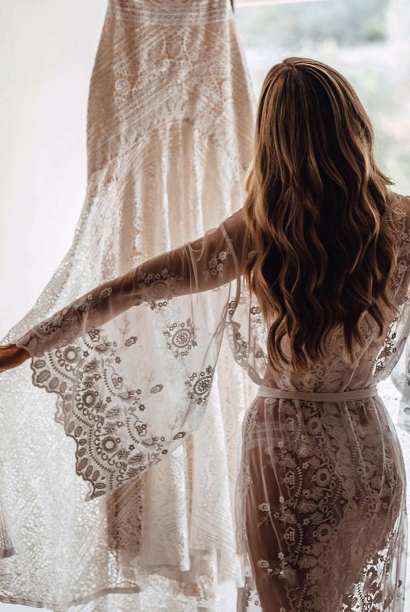 Mermaid Off-the-Shoulder Backless Ivory Lace Beach Wedding Dresses