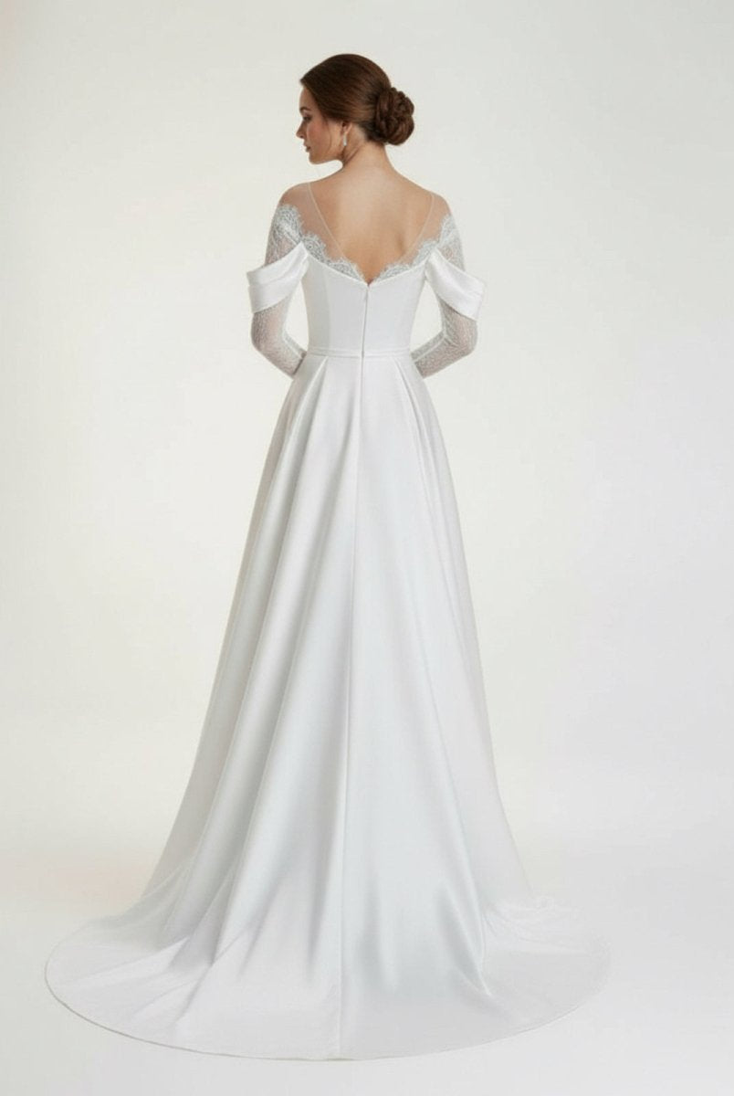 Mermaid Off - the - Shoulder Satin Lace Wedding Dress - KissProm