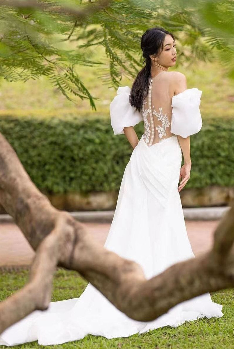 Mermaid Pearled Enchantment Lace Appliqued Wedding Dresses