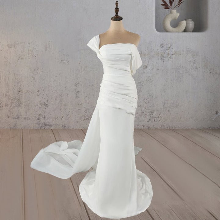 Mermaid Ruched Off - Shoulder Beauty Wedding Dress with Train - KissProm