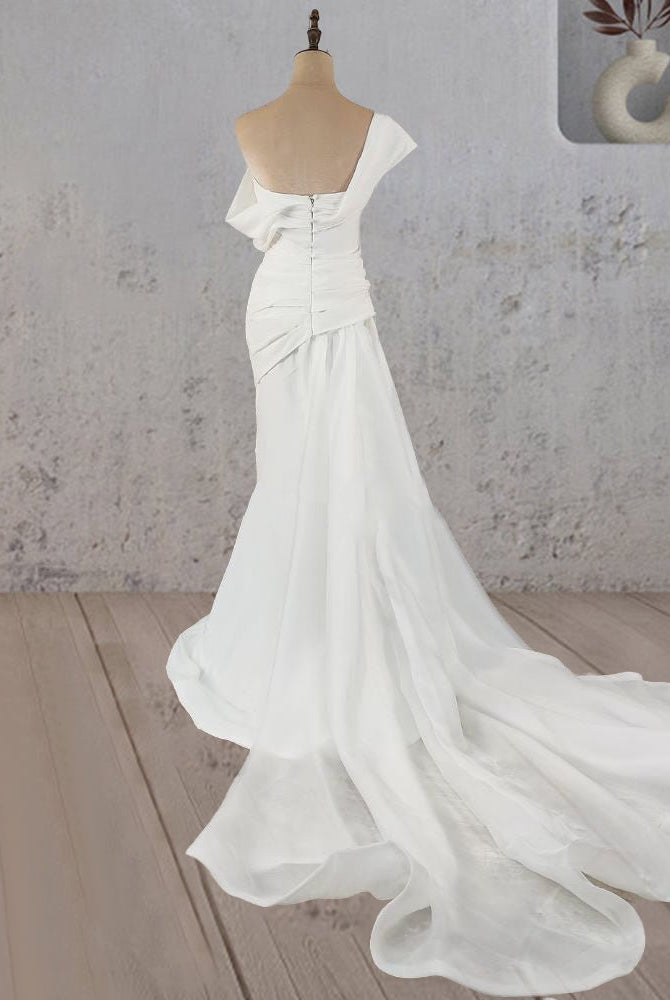 Mermaid Ruched Off - Shoulder Beauty Wedding Dress with Train - KissProm