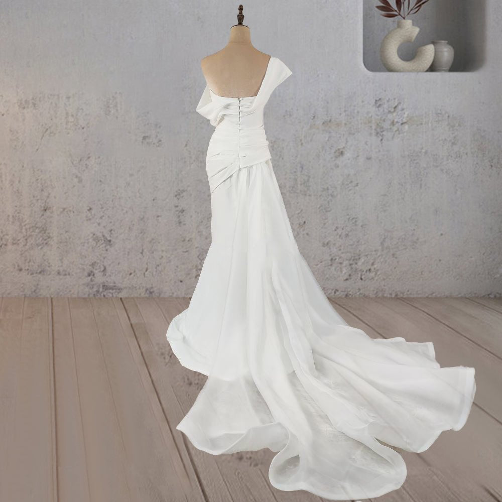 Mermaid Ruched Off - Shoulder Beauty Wedding Dress with Train - KissProm
