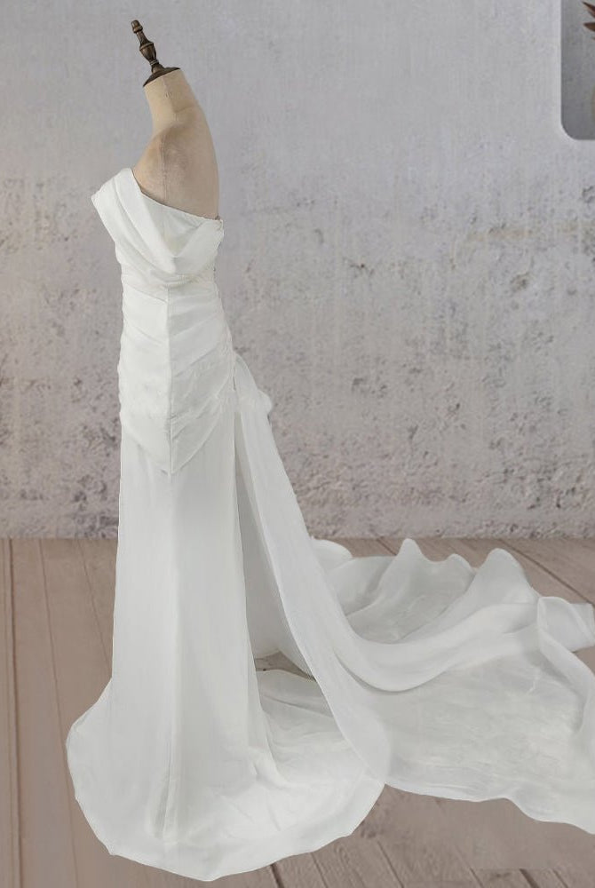 Mermaid Ruched Off - Shoulder Beauty Wedding Dress with Train - KissProm