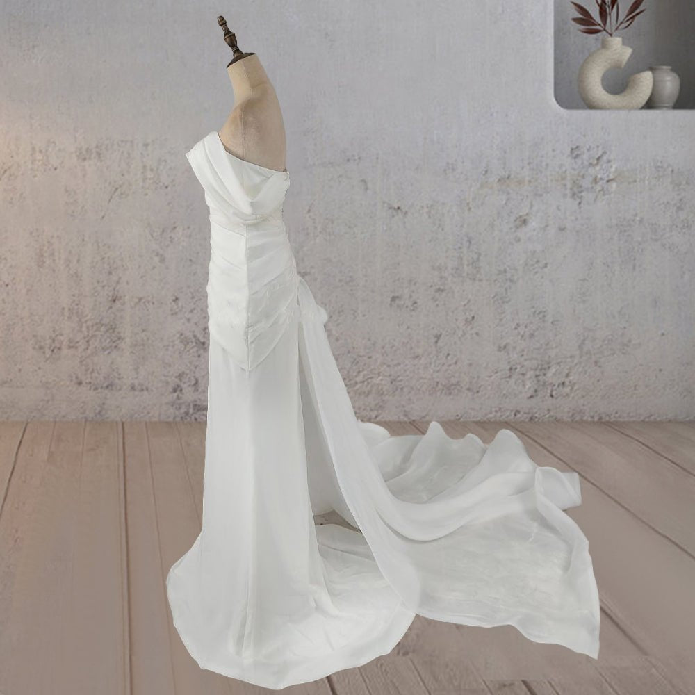 Mermaid Ruched Off - Shoulder Beauty Wedding Dress with Train - KissProm
