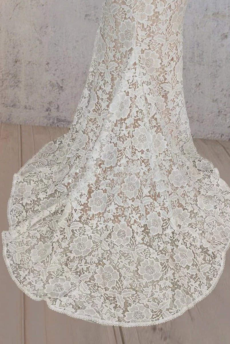 Mermaid Scoop Illusion Neck Floral Wedding Dress - KissProm