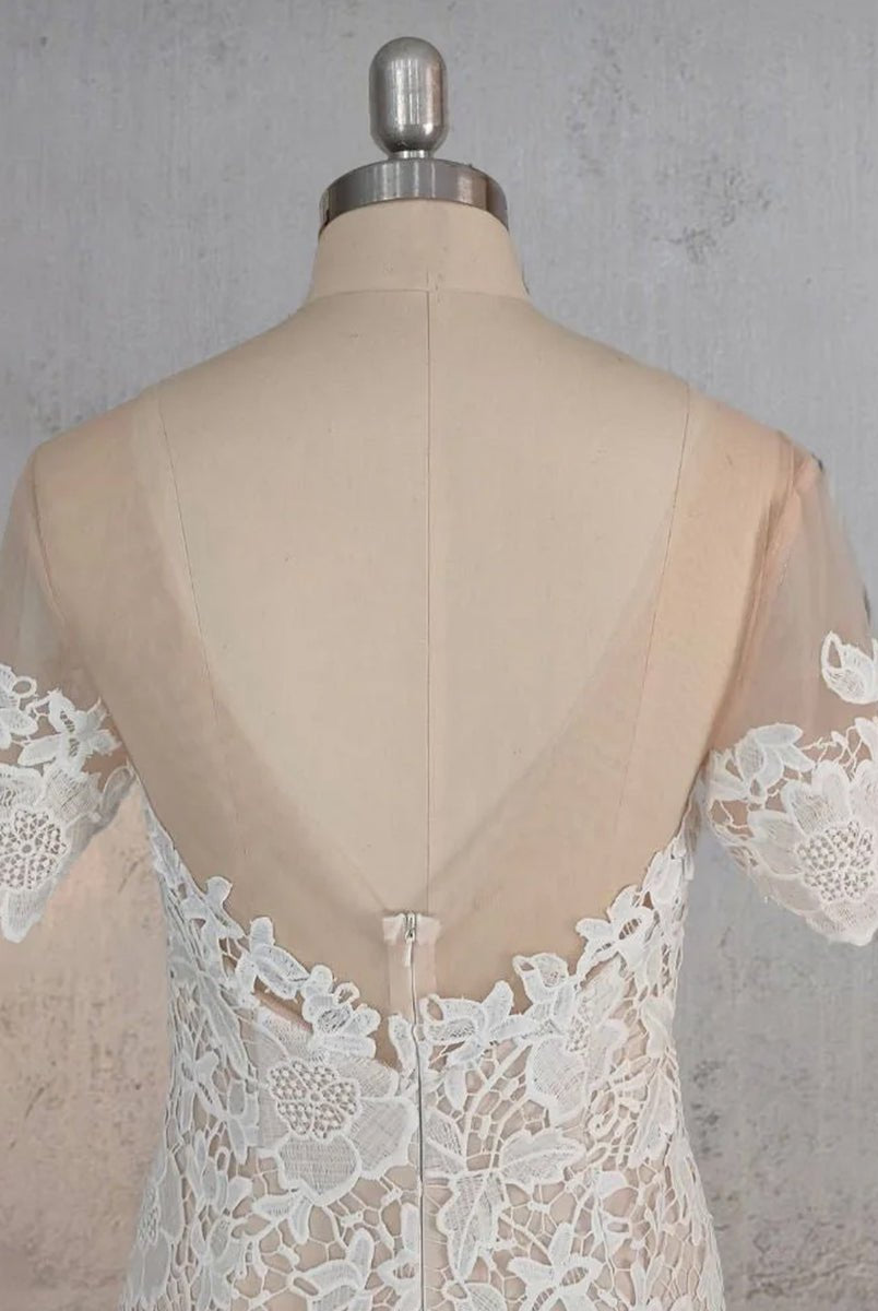 Mermaid Scoop Illusion Neck Floral Wedding Dress - KissProm