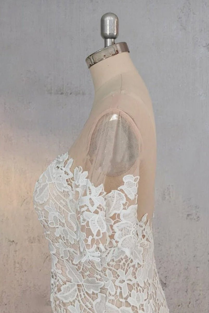 Mermaid Scoop Illusion Neck Floral Wedding Dress - KissProm