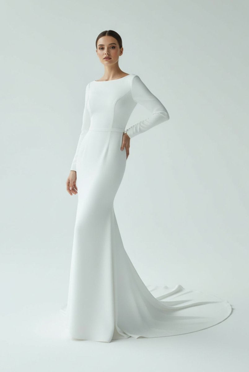 Mermaid Scoop Neck V Back Satin Wedding Dress - KissProm