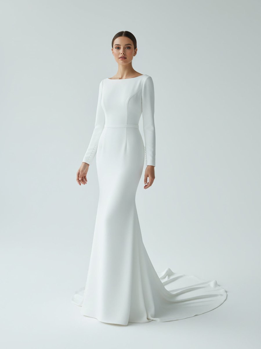 Mermaid Scoop Neck V Back Satin Wedding Dress - KissProm