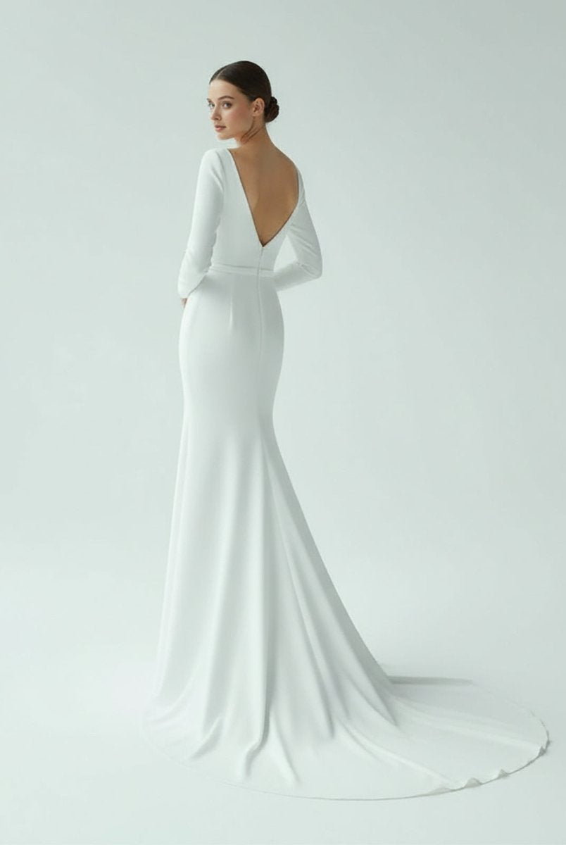 Mermaid Scoop Neck V Back Satin Wedding Dress - KissProm