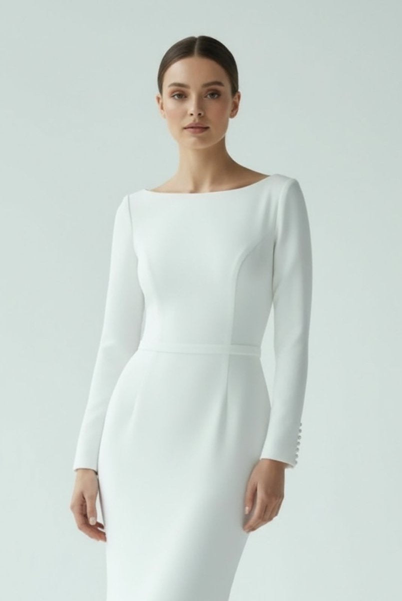 Mermaid Scoop Neck V Back Satin Wedding Dress - KissProm