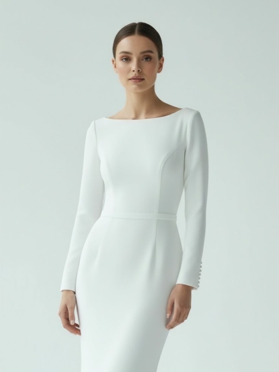 Mermaid Scoop Neck V Back Satin Wedding Dress - KissProm