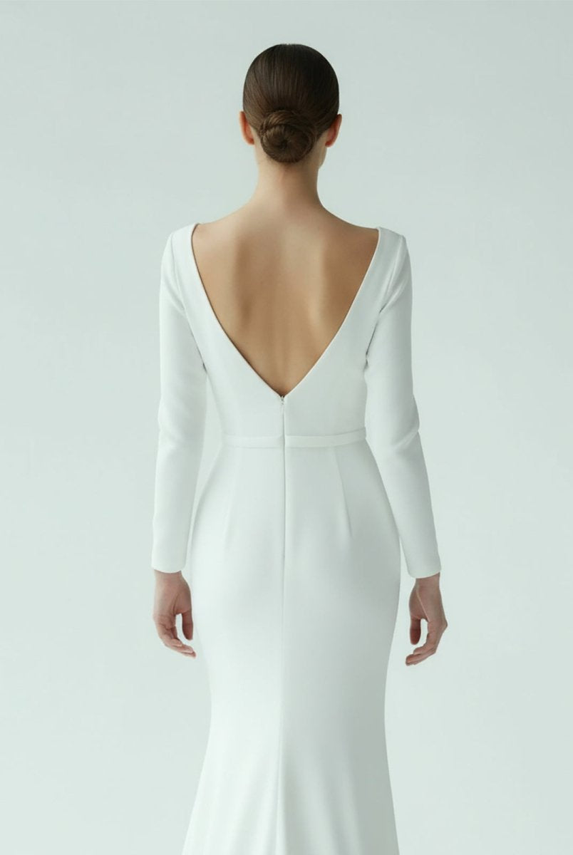 Mermaid Scoop Neck V Back Satin Wedding Dress - KissProm