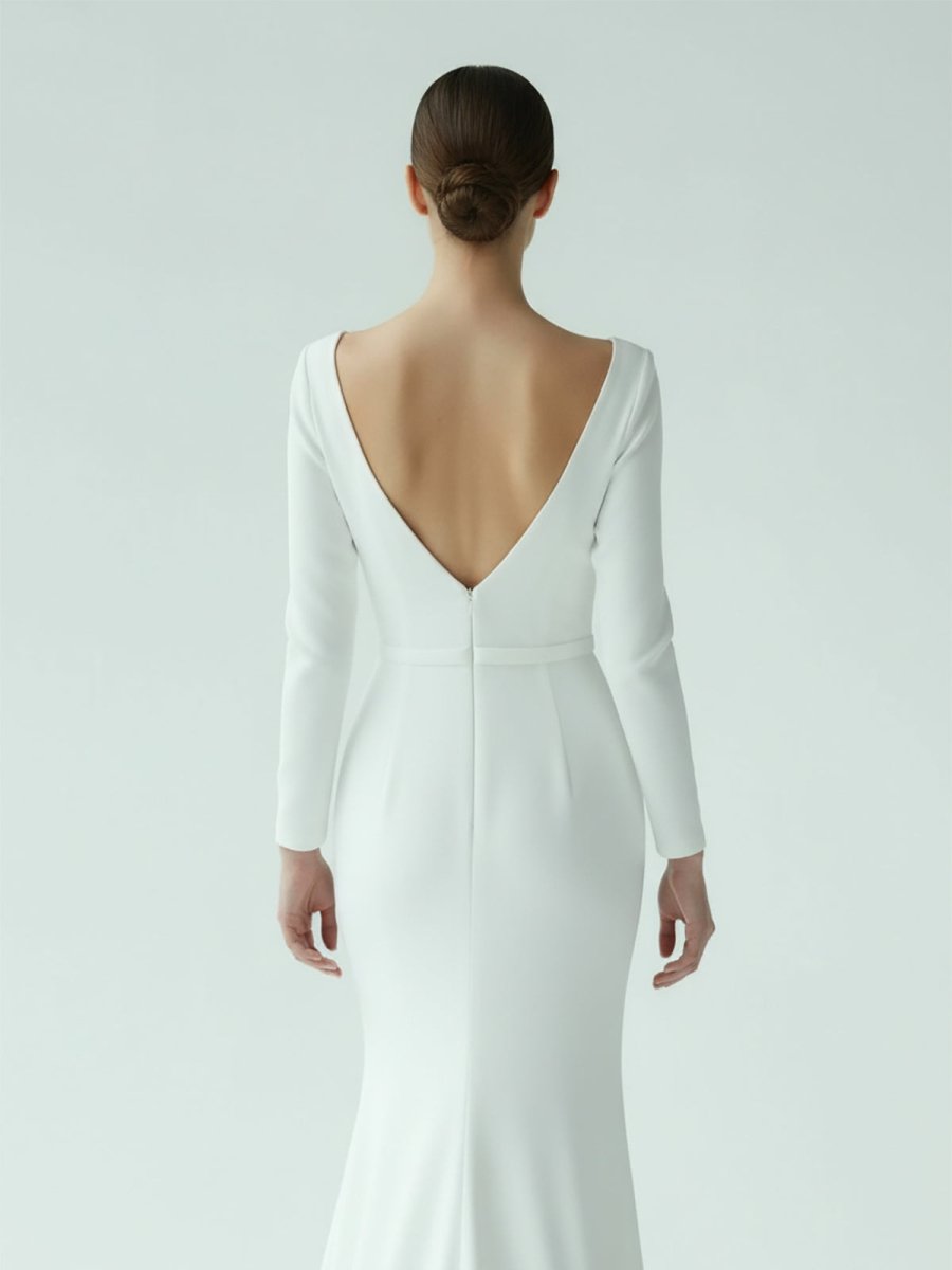 Mermaid Scoop Neck V Back Satin Wedding Dress - KissProm