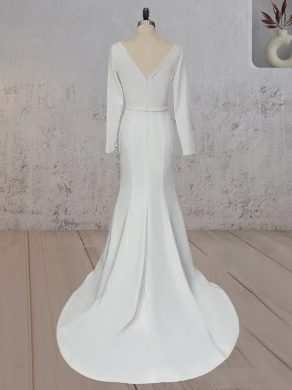 Mermaid Scoop Neck V Back Satin Wedding Dress - KissProm