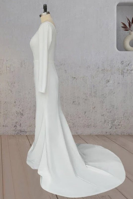Mermaid Scoop Neck V Back Satin Wedding Dress - KissProm