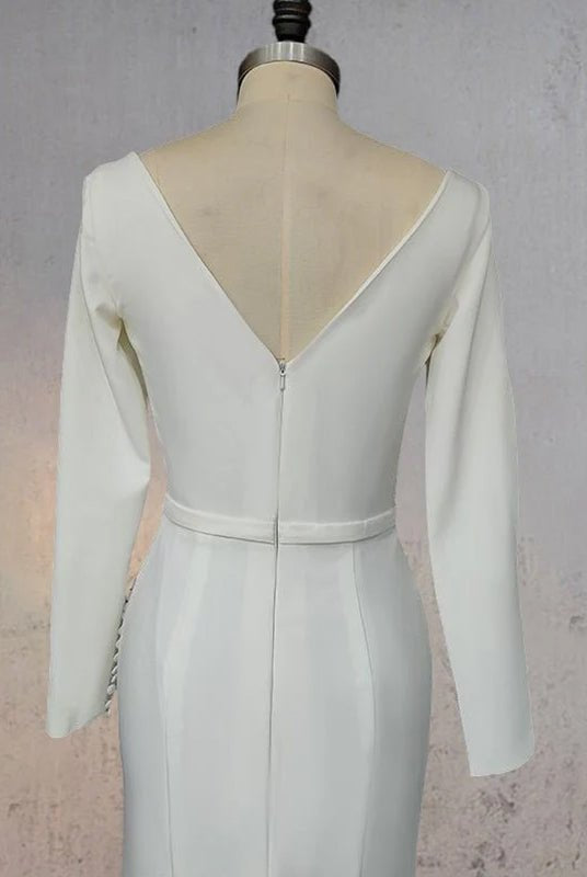 Mermaid Scoop Neck V Back Satin Wedding Dress - KissProm