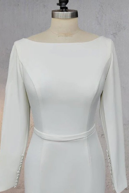 Mermaid Scoop Neck V Back Satin Wedding Dress - KissProm