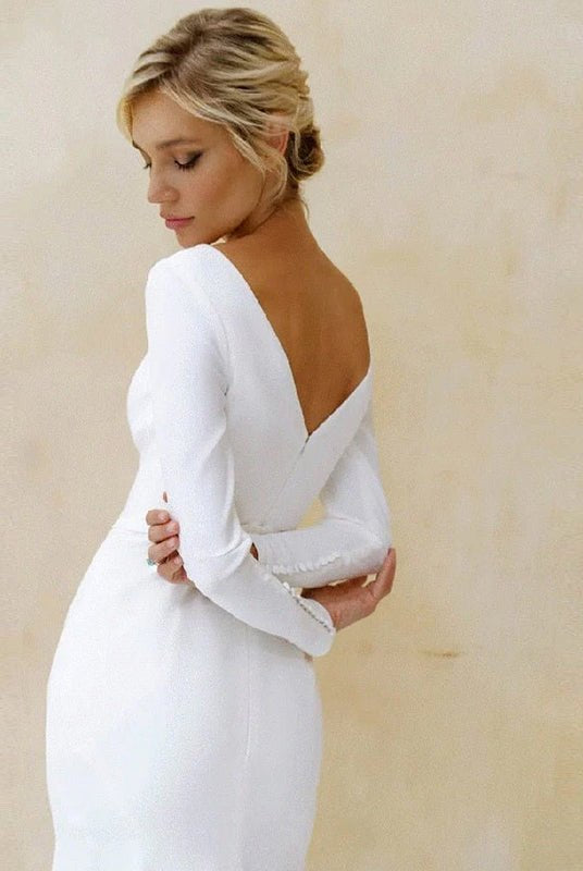 Mermaid Scoop Neck V Back Satin Wedding Dress - KissProm