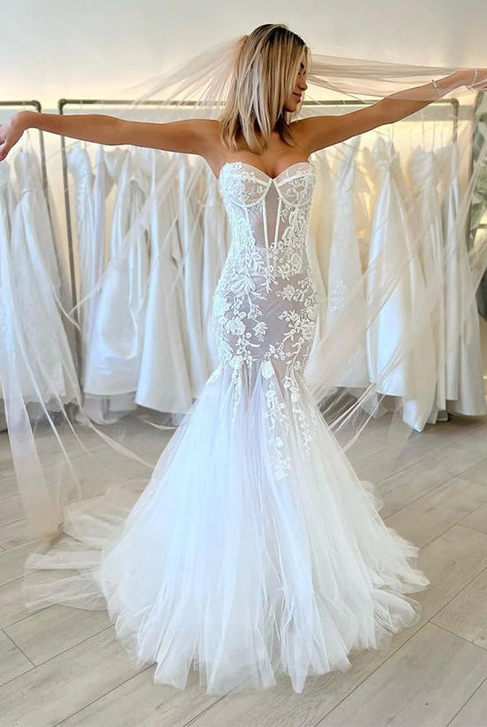 Mermaid Sexy Sweetheart Sleeveless Lace Wedding Dresses