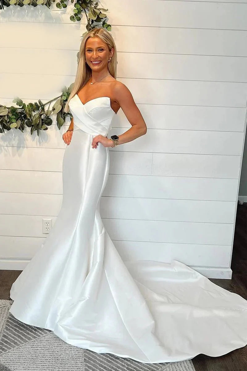 Simple Strapless Pink Satin Mermaid Party Dress Bridesmaid Dress