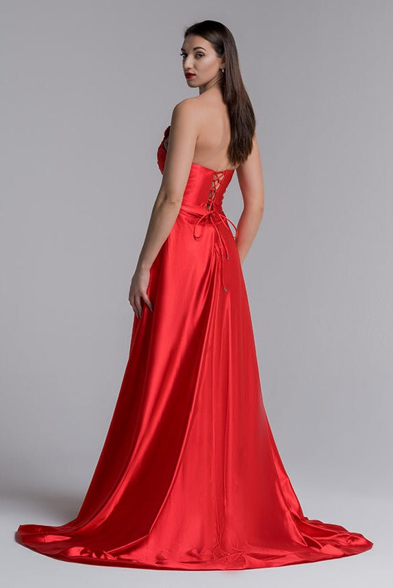Sasha | Mermaid Evening Gown Sexy Dress Prom Court Train Sleeveless Strapless Satin with Slit Pure Color