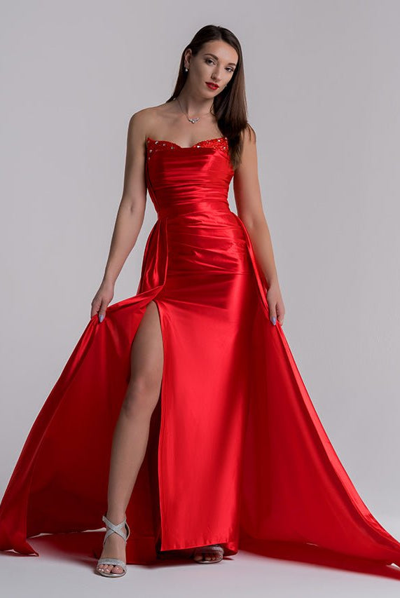 Sasha | Mermaid Evening Gown Sexy Dress Prom Court Train Sleeveless Strapless Satin with Slit Pure Color