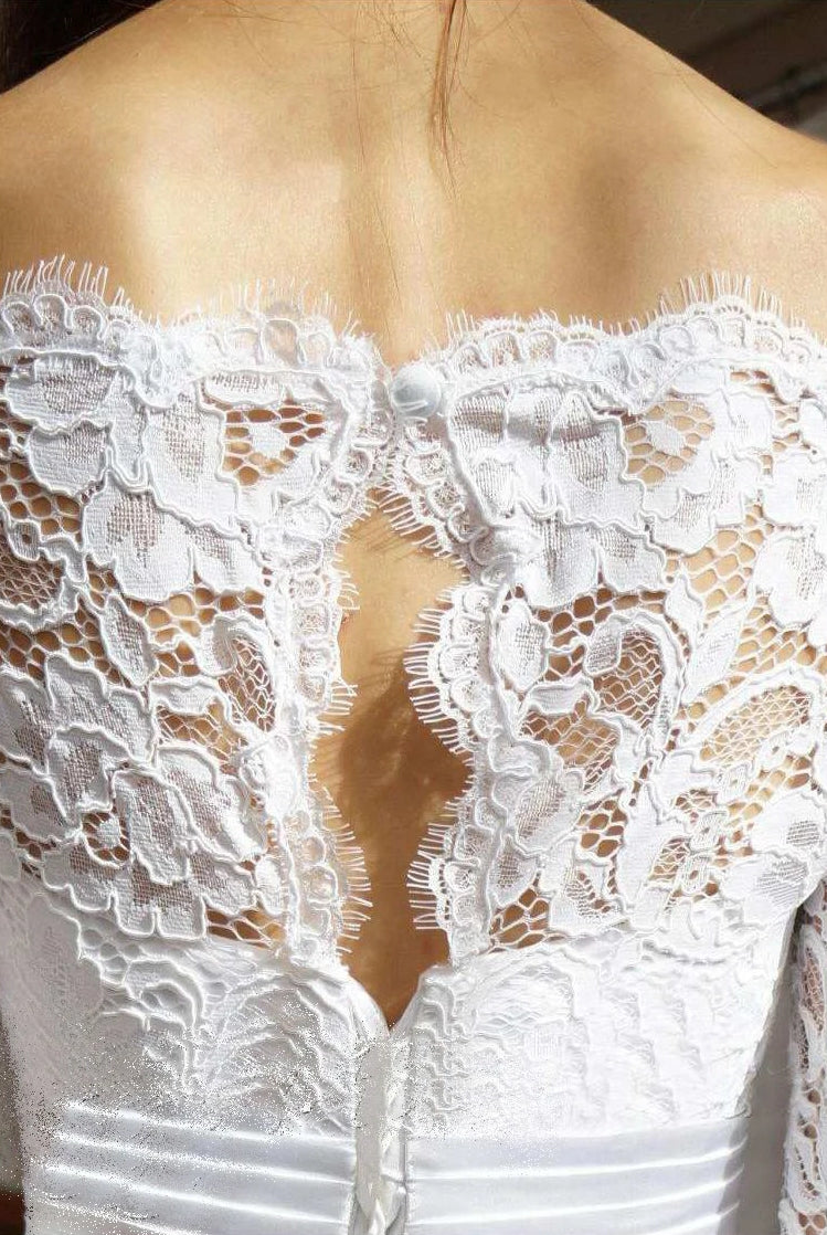 Mermaid Trumpet Long Sleeve Satin Lace Wedding Dress