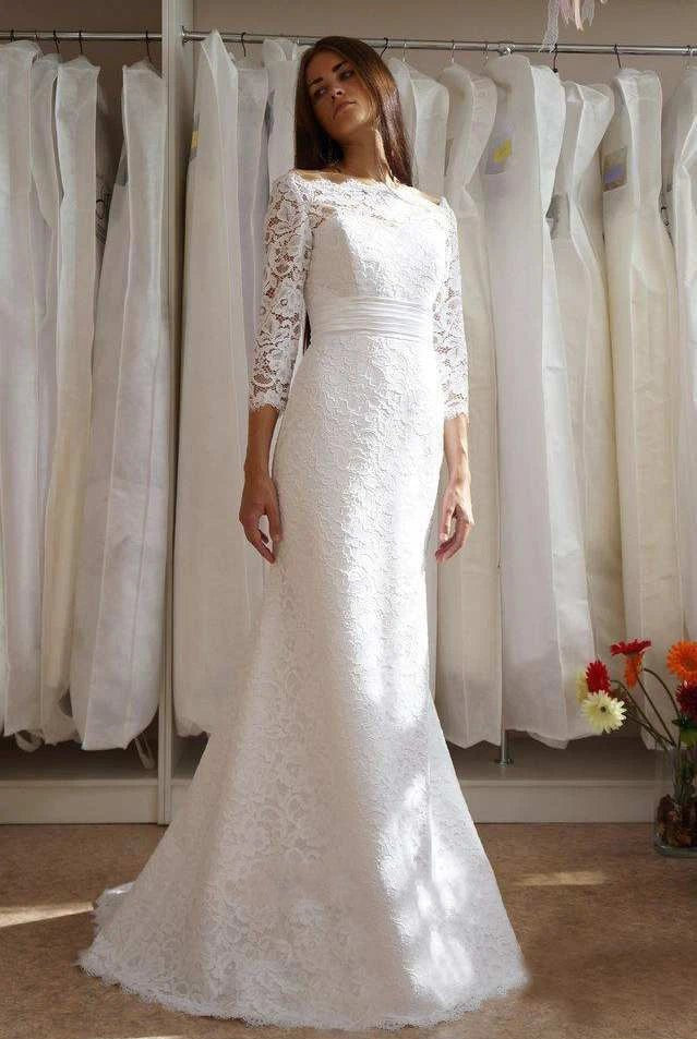 Mermaid Trumpet Long Sleeve Satin Lace Wedding Dress