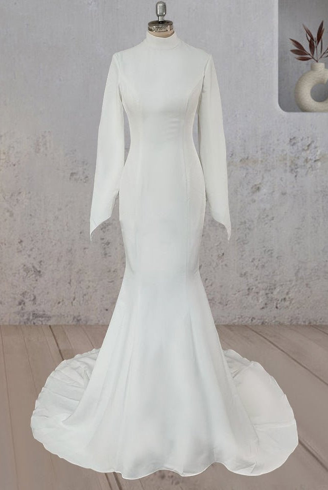 Mermaid White Open Back High Neck Wedding Dress