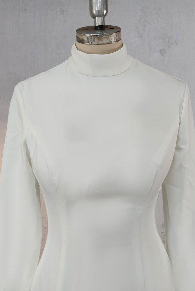 Mermaid White Open Back High Neck Wedding Dress