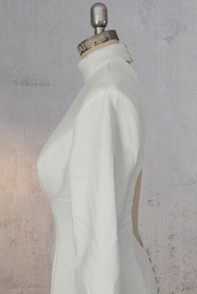 Mermaid White Open Back High Neck Wedding Dress