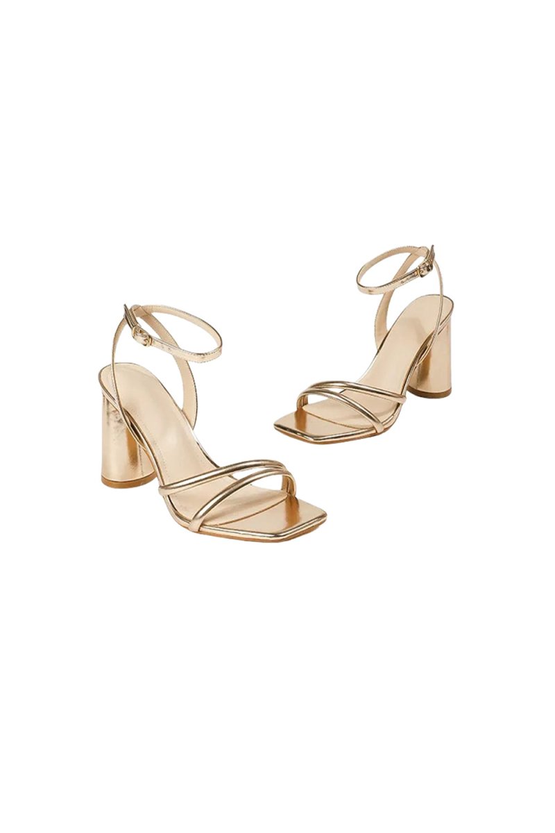 Metallic Strappy Block-Heel Sandals