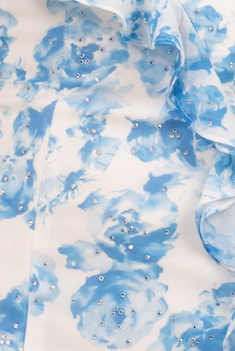 Midna | Blue - Sheath Strapless Floral Ruffles Short Homecoming Dresses