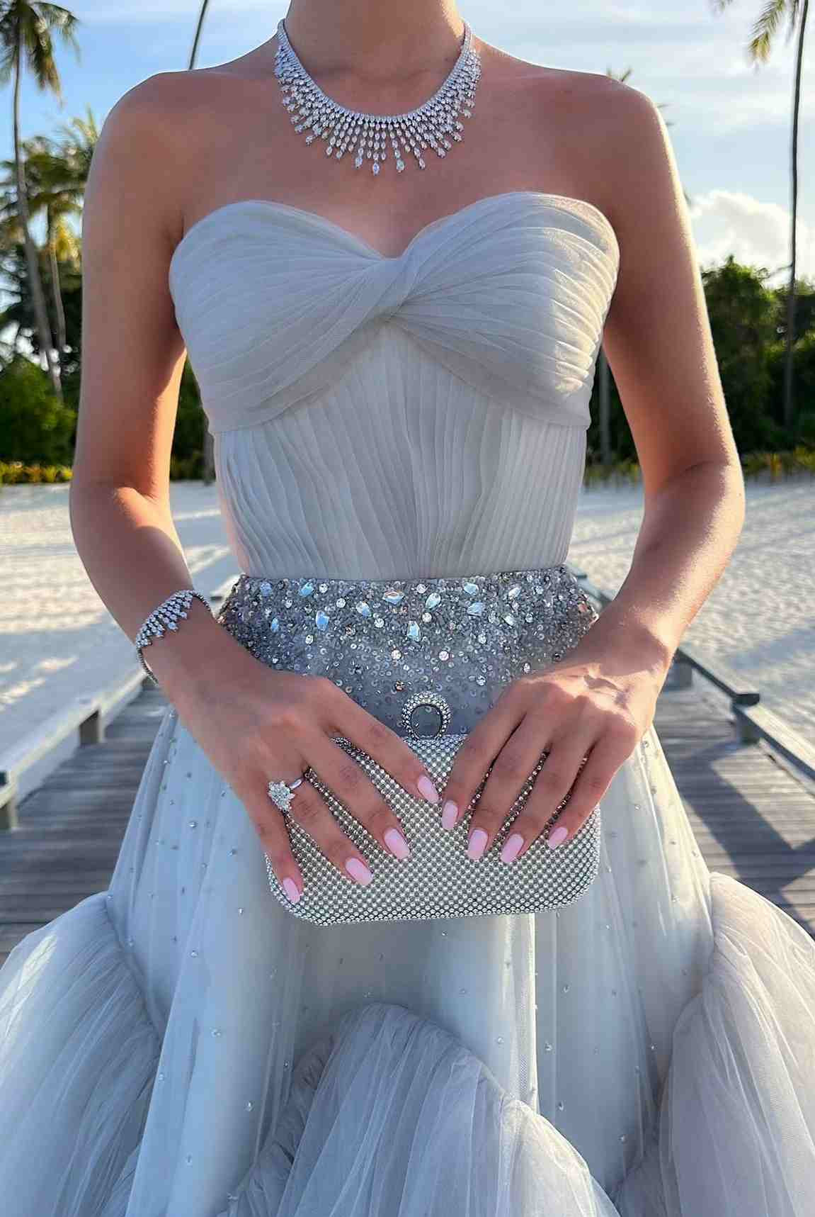 Mika | Strapless A - Line Tulle Long Prom Dress With Beading - KissProm