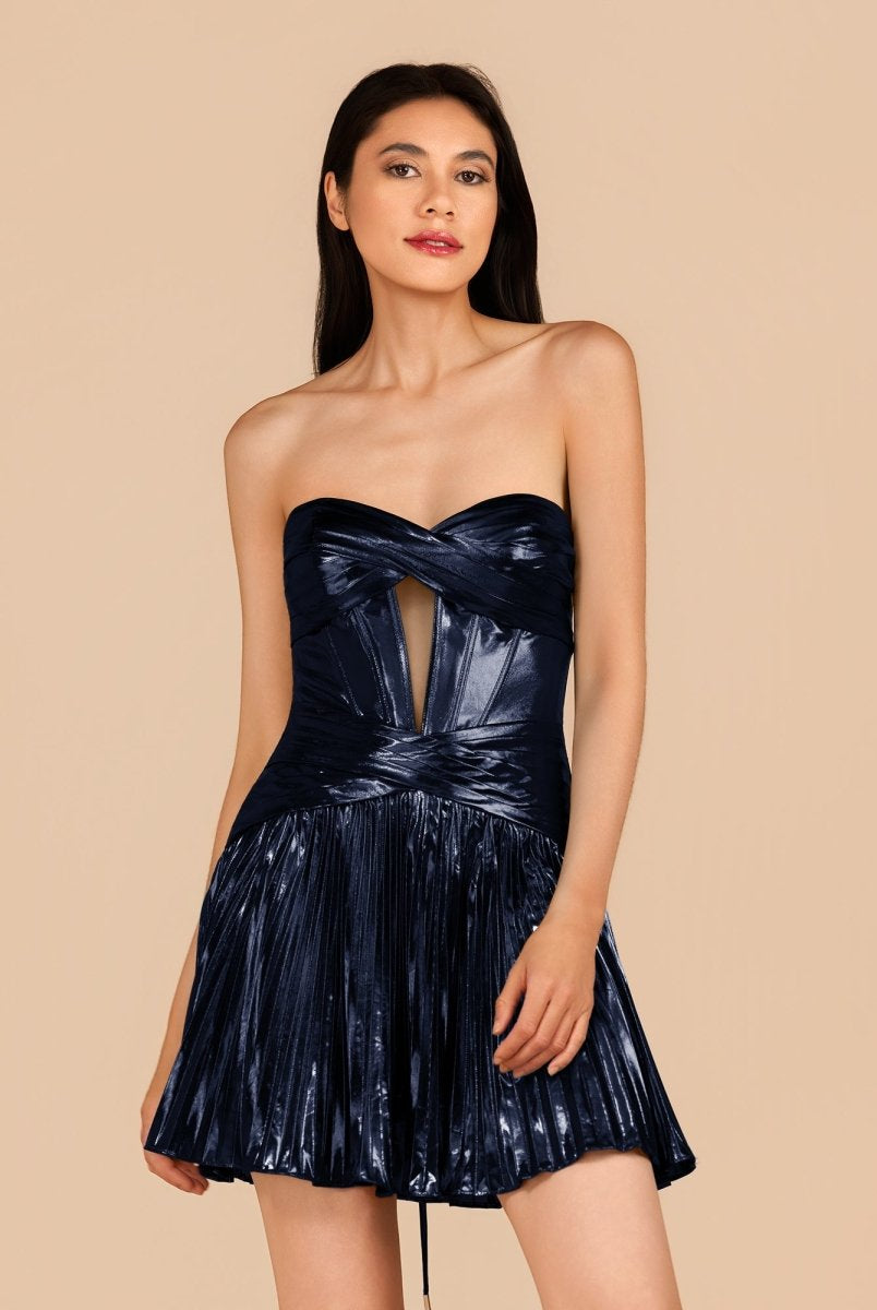 Mikayla | Navy Blue - A Line Sweetheart Cutout Metallic Short Homecoming Dresses