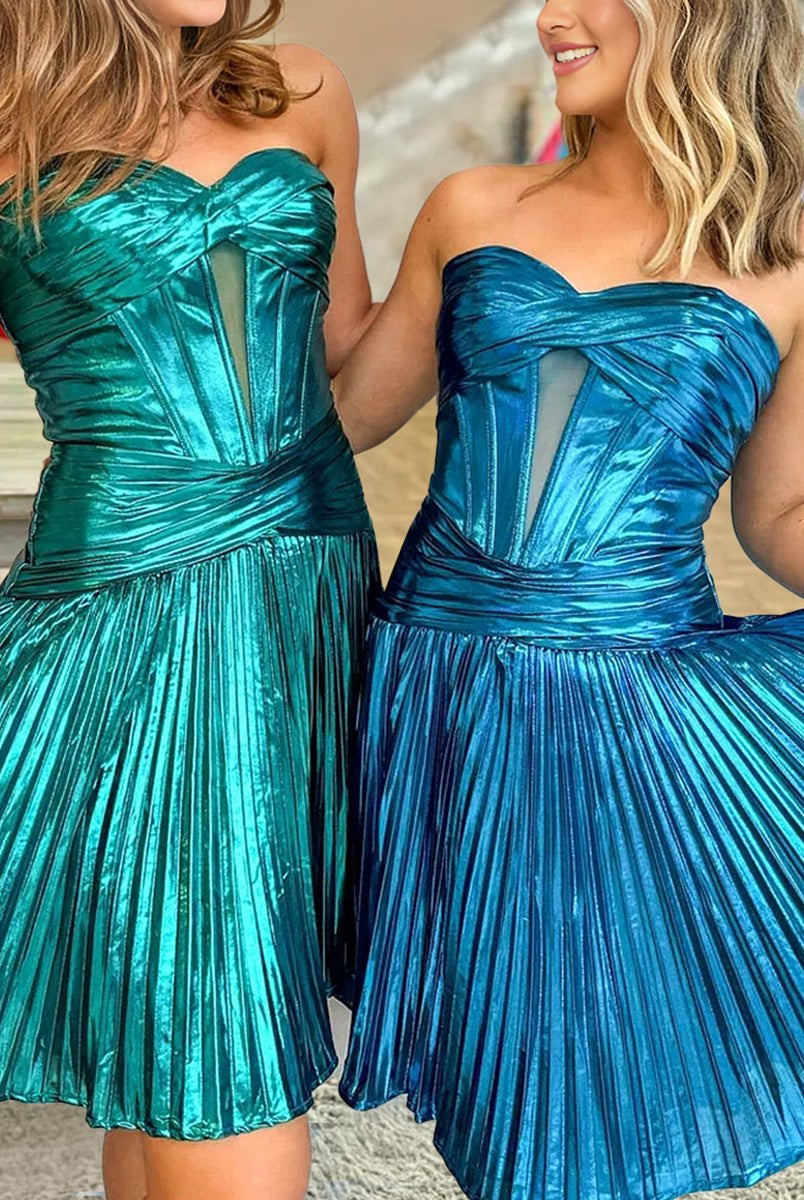 Mikayla | Turquoise - A Line Sweetheart Cutout Metallic Short Homecoming Dresses