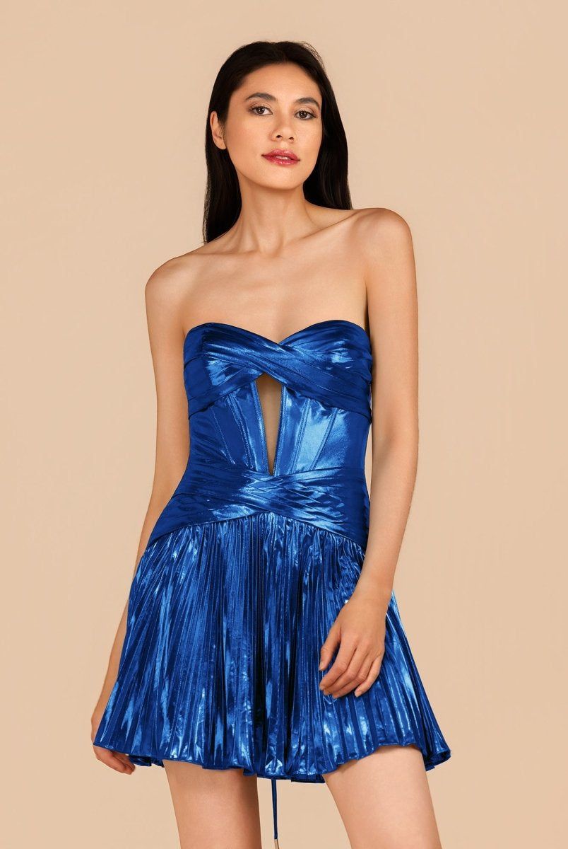 Mikayla | Turquoise - A Line Sweetheart Cutout Metallic Short Homecoming Dresses - KissProm