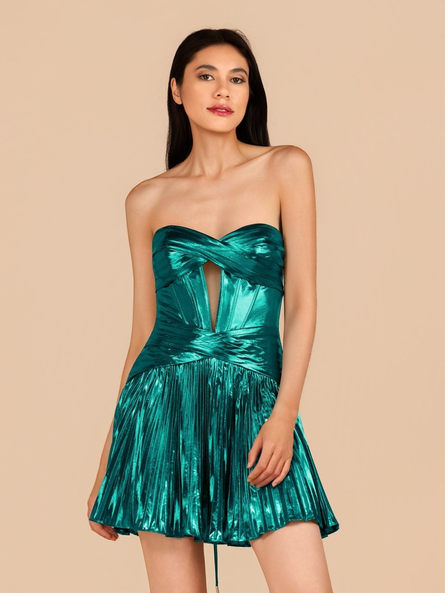Mikayla | Turquoise - A Line Sweetheart Cutout Metallic Short Homecoming Dresses
