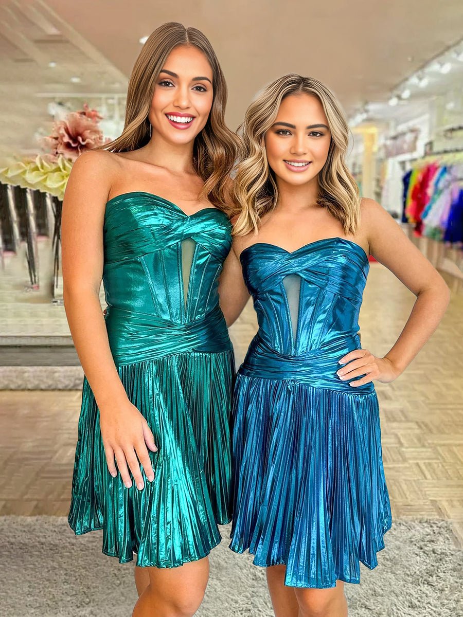 Turquoise - A Line Sweetheart Cutout Metallic Short Homecoming Dresses Turquoise - A Line Sweetheart Cutout Metallic Short Homecoming Dresses
