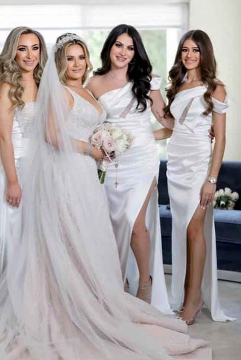 Milani | White One - Shoulder Cutout Long Bridesmaid Dress with Slit - KissProm