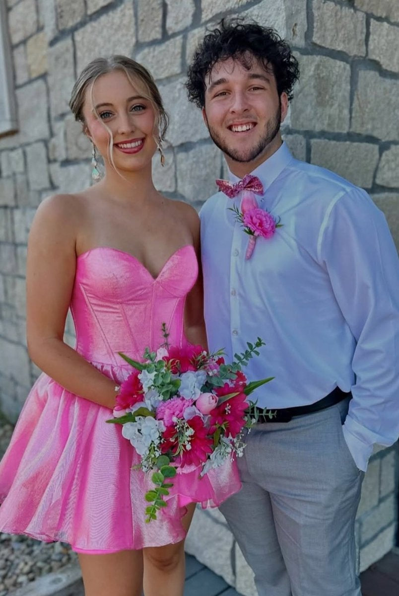 Mili | Pink - A-line Sweetheart Satin Short Homecoming Dresses