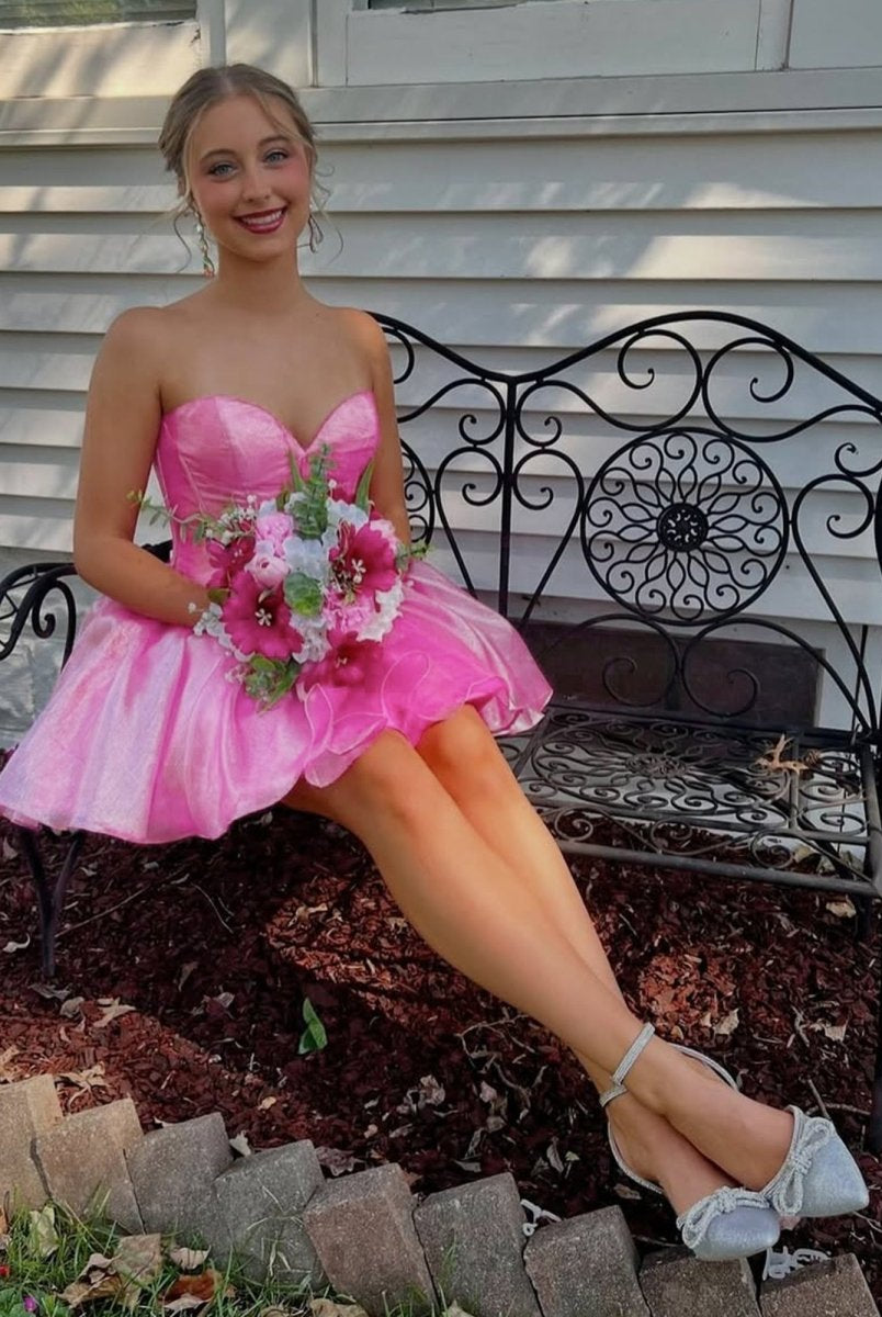 Mili | Pink - A-line Sweetheart Satin Short Homecoming Dresses