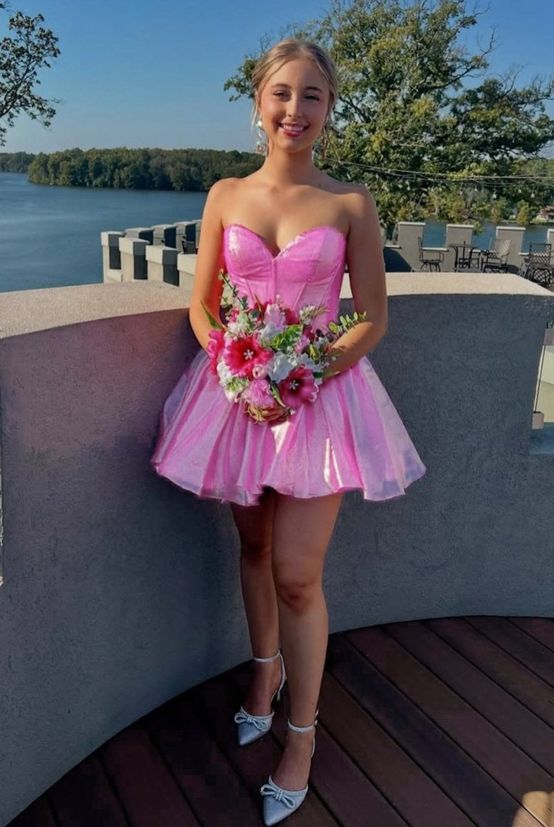 Mili | Pink - A-line Sweetheart Satin Short Homecoming Dresses